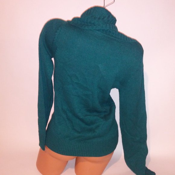Covington Sweater Womens Small Teal Chunky Knit Cowl Neck Long Sleeve Pit to Pit - Picture 7 of 9